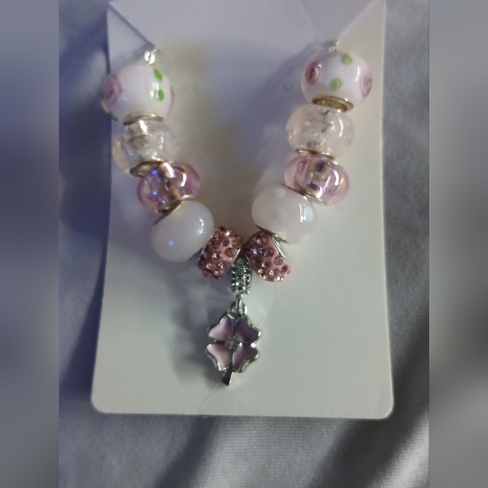 Elegant Pink and White Charm Necklace